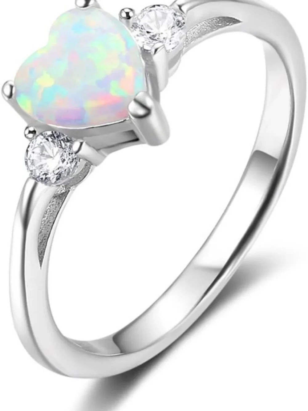 Heart Shaped White Opal Engagement Ring | 925 Sterling Silver Promise Band